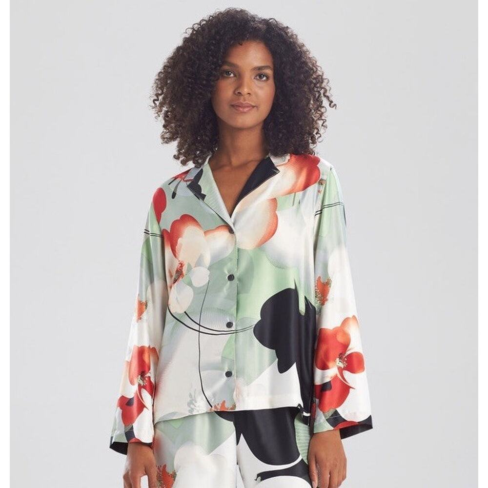 Natori Exotic Poppy Mandarin Notch Pajama Top Size Medium